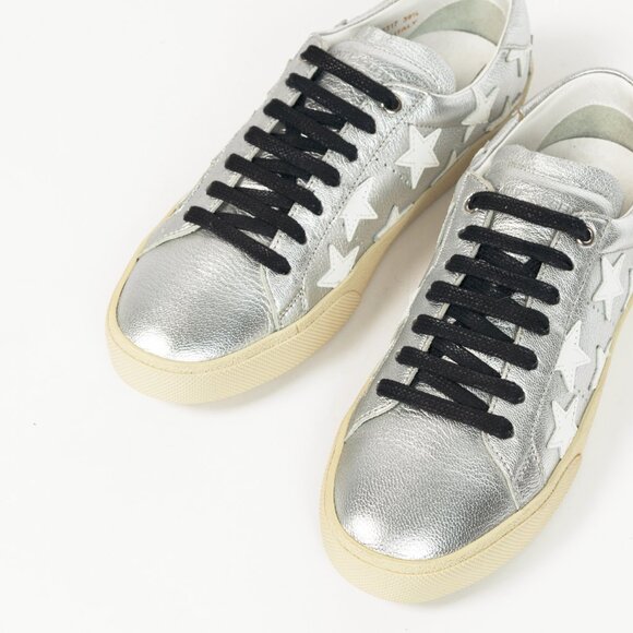Saint Laurent Court Classic Star Metallic Silver Low-Top Sneakers - Picture 6 of 10